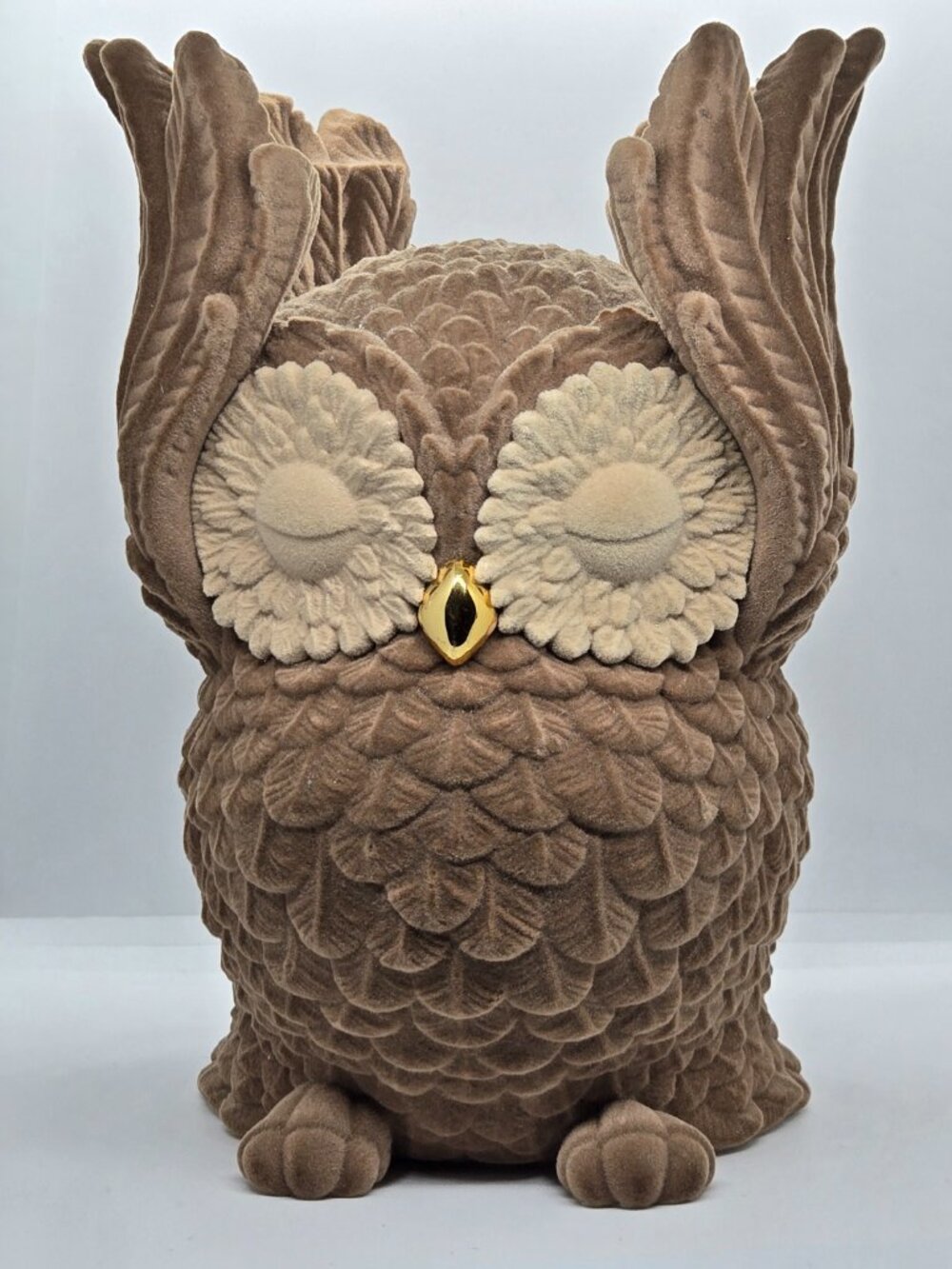 Flocked Owl Figurine Candle Holder Brown 7.5in